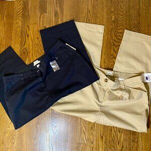 (2) pair L.L. Bean Classic Fit pants black cropped & khaki pants NWT size 20P
